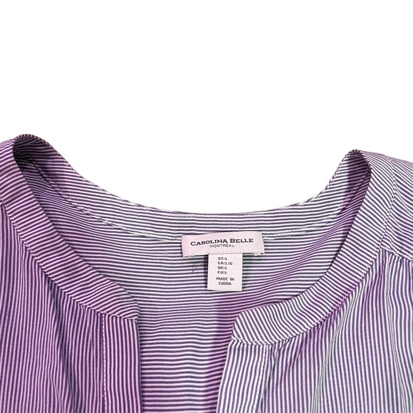 CAROLINA BELLE MONTREAL LONG-SLEEVE BLUE PINSTRIPE SHIRT SIZE L - Picture 10 of 10